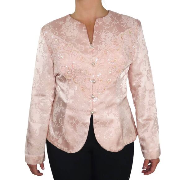 Nah Nah Collection 80s Vintage Pink Sparkly Satin Jacket Large Glam Balletcore - Picture 5 of 6